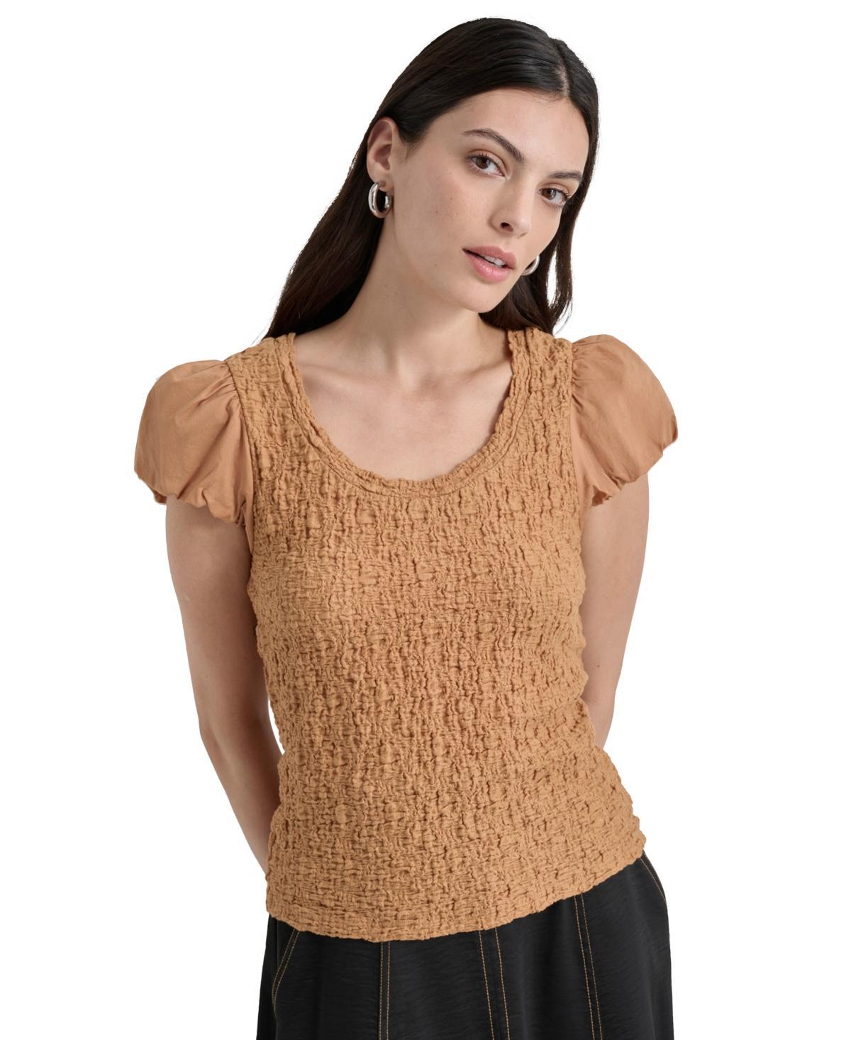 Women's Textured Scoop-Neck Puff-Sleeve Top Product Image