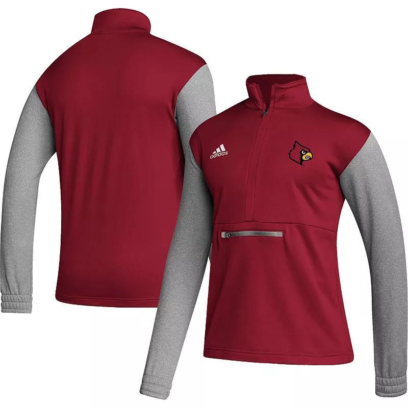 Mens adidas /Heathered Gray Louisville Cardinals Team AEROREADY Half-Zip Top Product Image