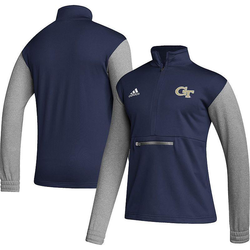 Mens adidas /Heathered Gray Georgia Tech Yellow Jackets Team AEROREADY Half-Zip Top Blue Product Image