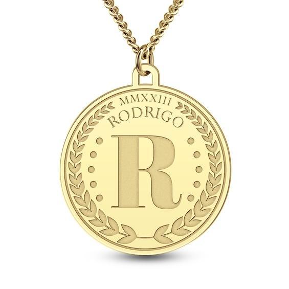 Men's Engravable Roman Numeral 30.0mm Disc Pendant (1 Date, Line and Initial) Product Image