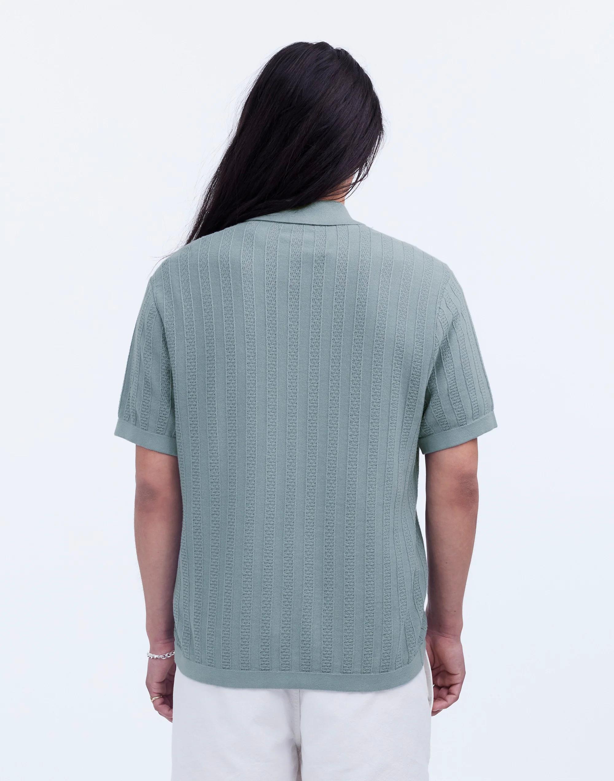 Button-Up Sweater Polo in Textured Stripe Product Image