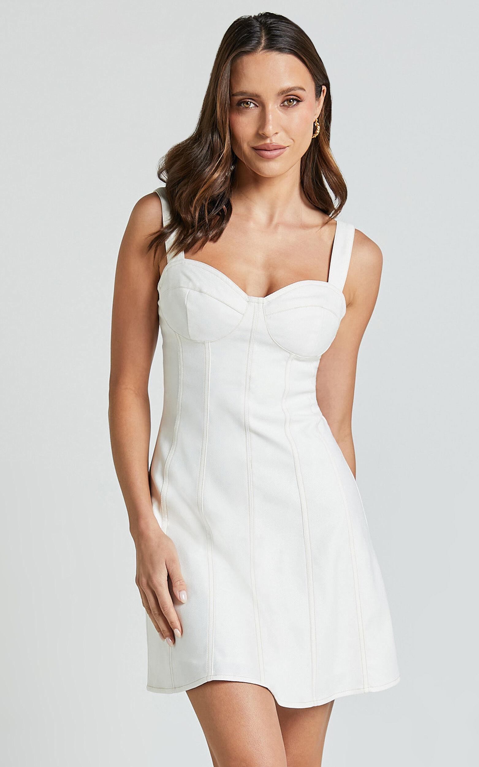 Dove Mini Dress - Sweetheart Wide Strap Fit and Flare Dress in White Product Image