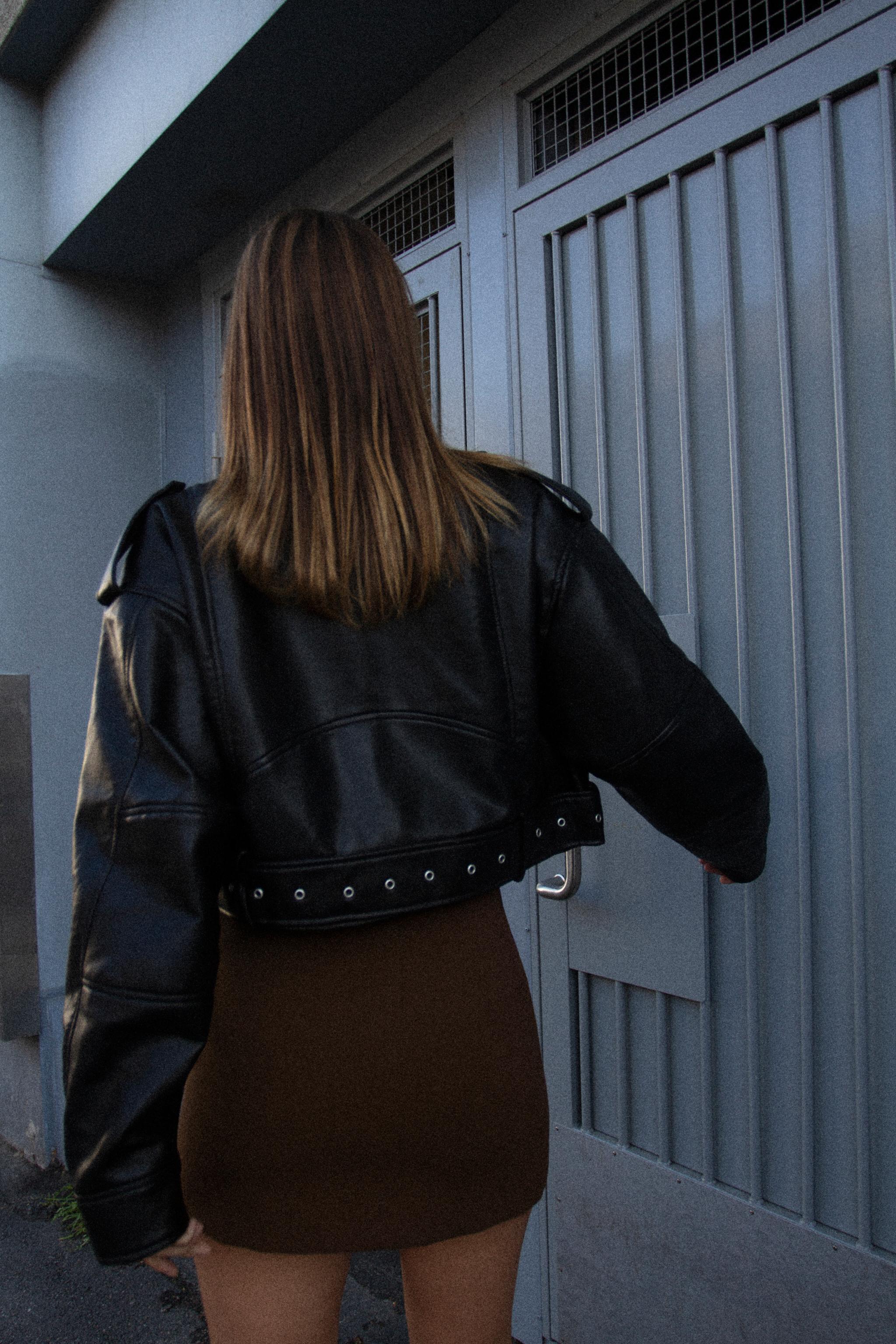 FAUX LEATHER CROP BIKER JACKET Product Image