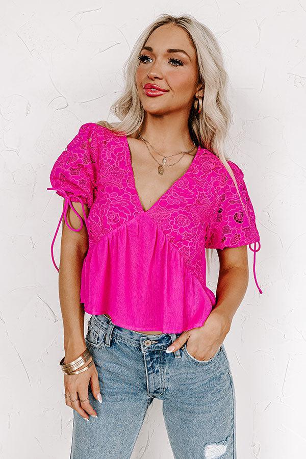 Romance Everywhere Embroidered Top In Hot Pink Product Image