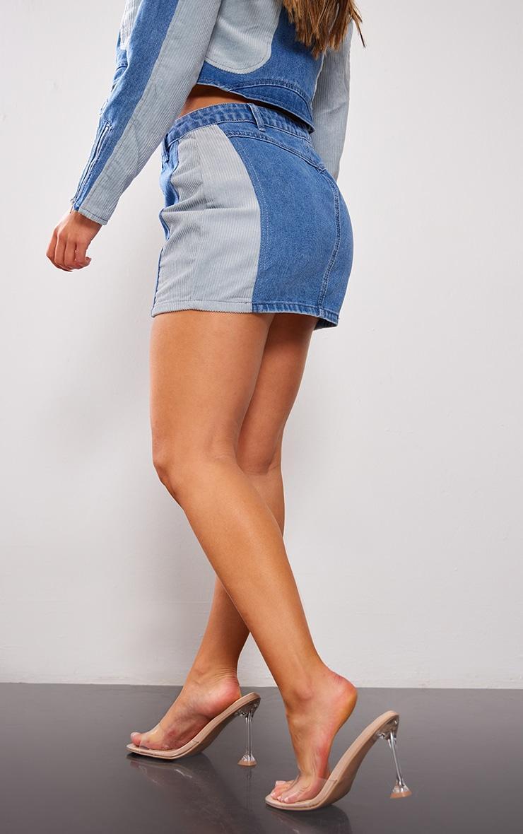 Petite Mid Blue Wash Cord Detail Denim Mini Skirt Product Image