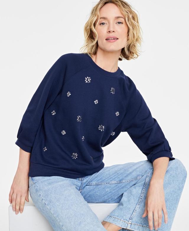 Women's Embellished Elbow-Sleeve Sweatshirt, Created for Macy's Product Image