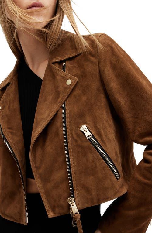 Suede Dalby Crop Biker Jacket In Sugar Brown Product Image