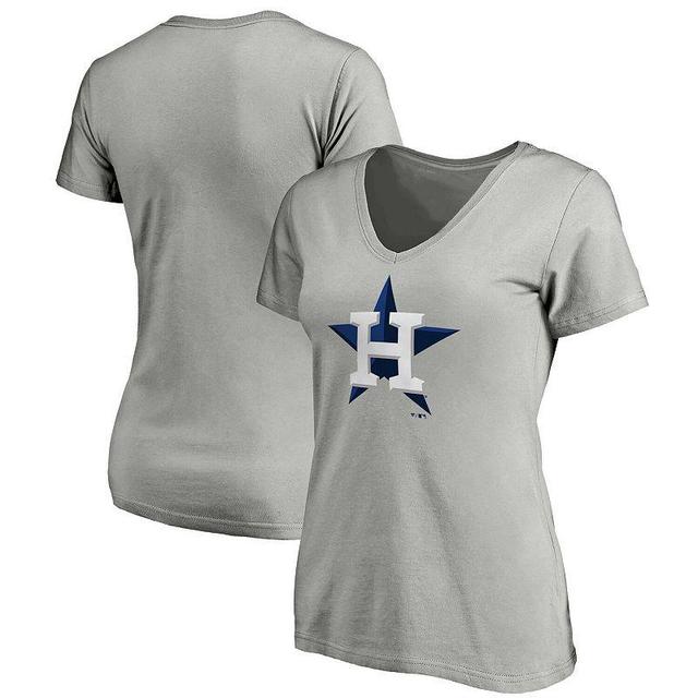 Womens Fanatics Branded Heathered Gray Houston Astros Core Official Logo V-Neck T-Shirt Product Image