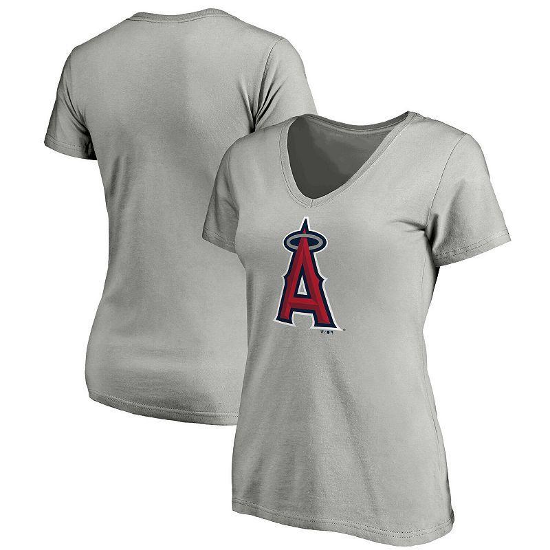 Womens Fanatics Branded Heathered Gray Los Angeles Angels Core Official Logo V-Neck T-Shirt Product Image