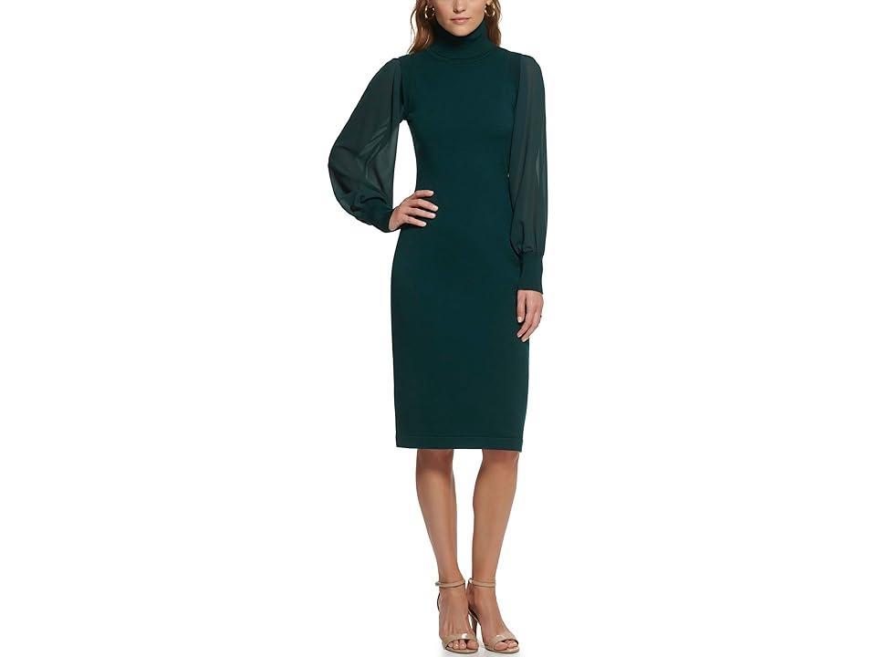 Vince Camuto Knit Turtleneck Sheath Dress with Chiffon Long Sleeves (Spruce) Women's Sweater Product Image