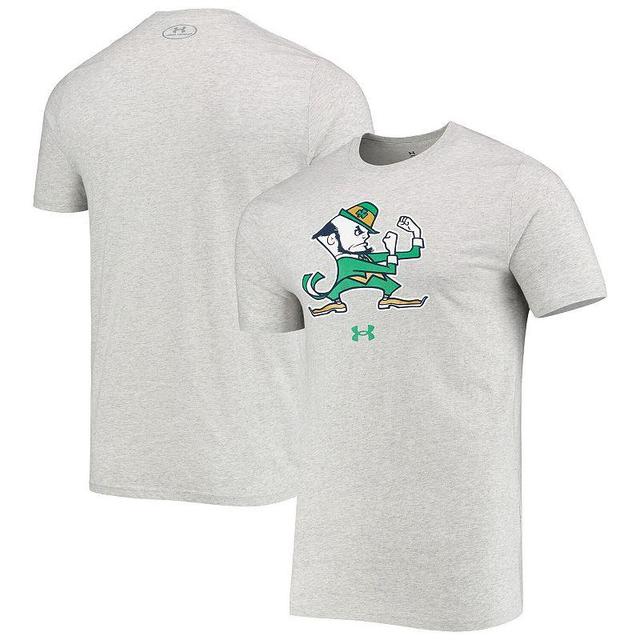 Mens Under Armour Heathered Gray Notre Dame Fighting Irish Mascot Logo Performance Cotton T-shirt Product Image