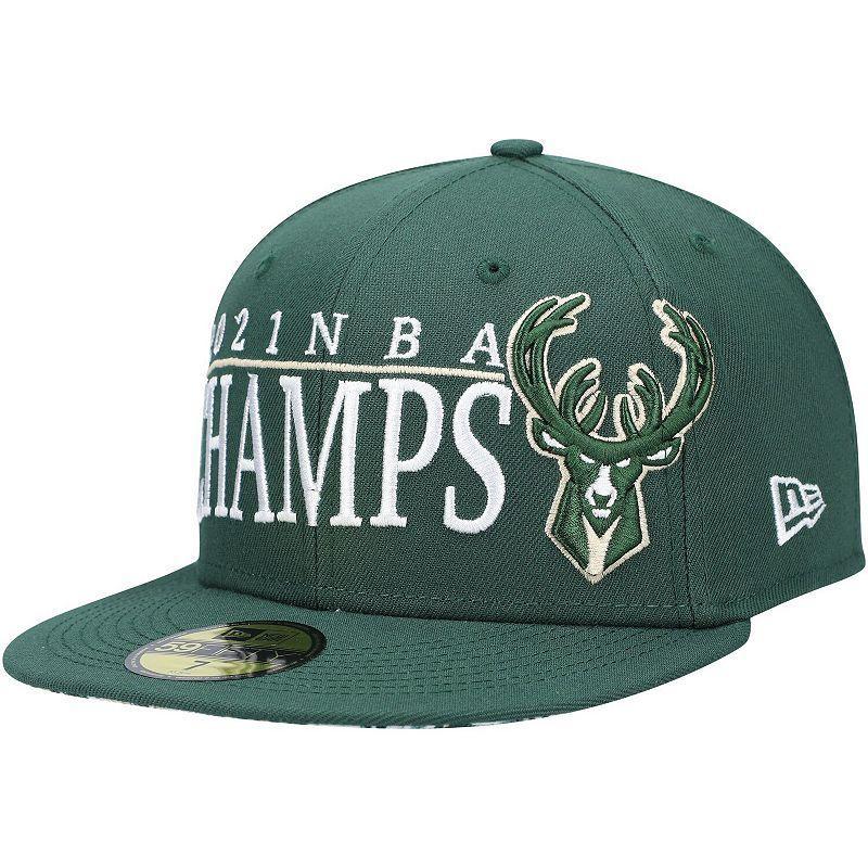 Mens New Era Hunter Green Milwaukee Bucks 2021 NBA Champs Retro Pop Undervisor 59FIFTY Fitted Hat Product Image