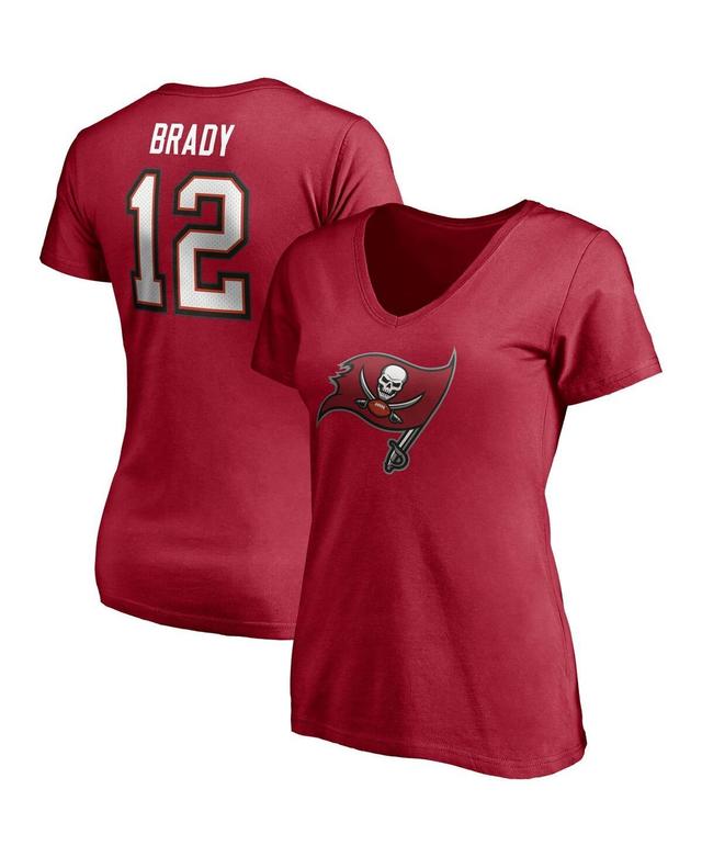 Womens Tom Brady Red Tampa Bay Buccaneers Player Icon Name and Number V-Neck T-Shirt Product Image