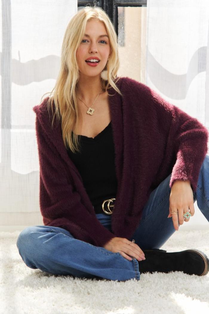 Fuzzy Hooded Cardigan Product Image