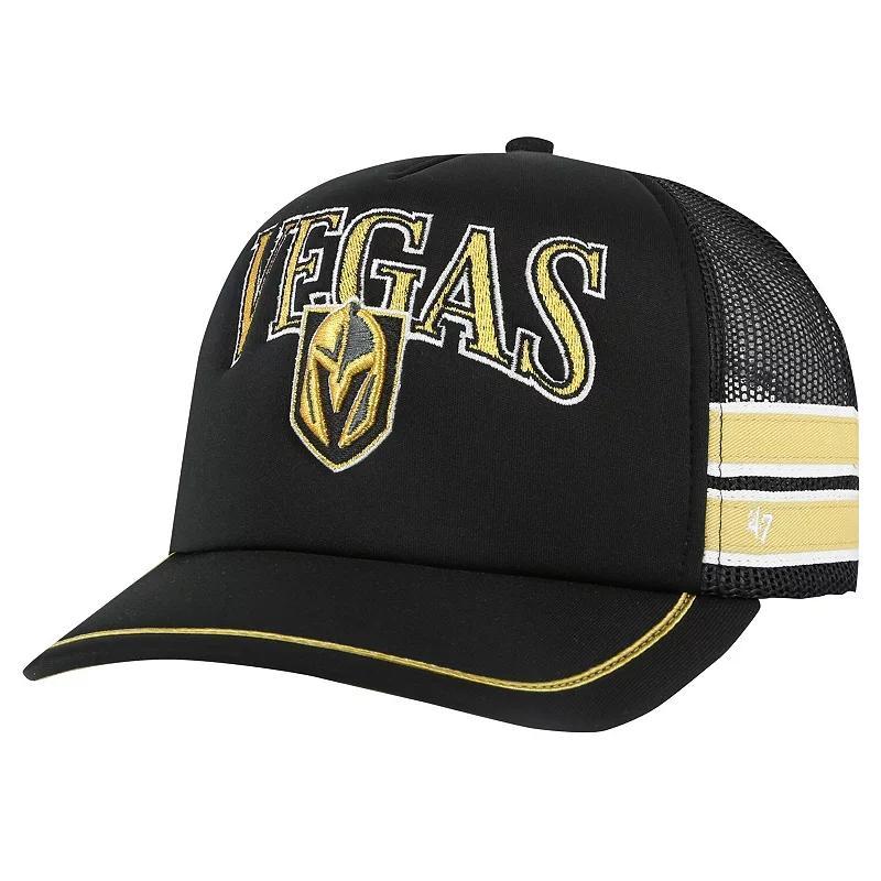 Mens 47 Black Vegas Golden Knights Sideband Stripes Trucker Snapback Hat Product Image