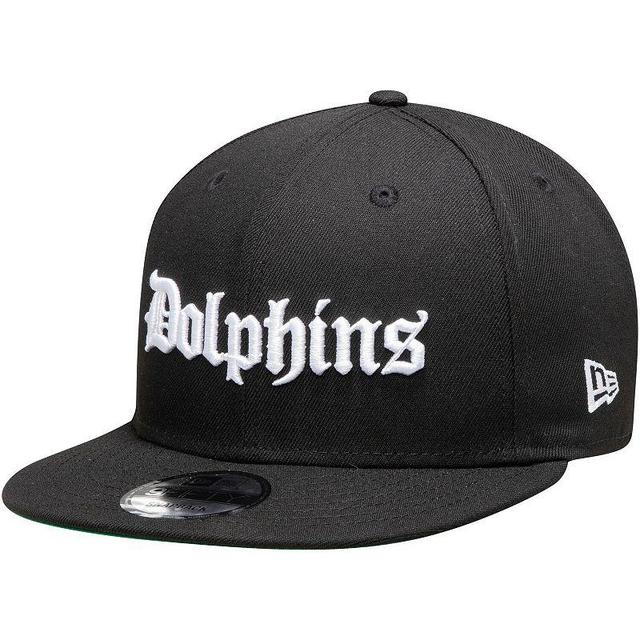 Mens New Era Black Miami Dolphins Gothic Script 9FIFTY Adjustable Snapback Hat Product Image