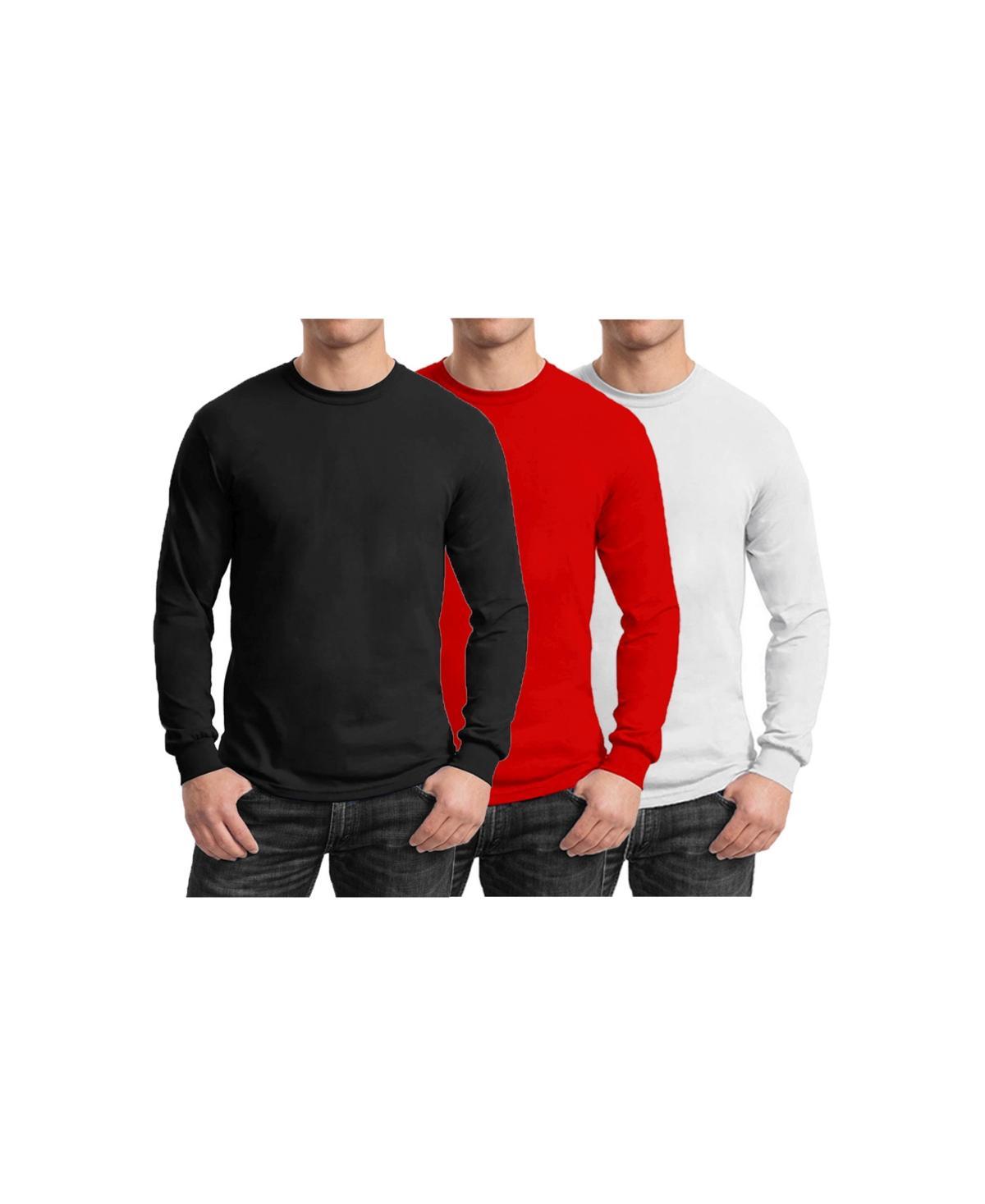 Galaxy By Harvic Mens 3-Pack Egyptian Cotton-Blend Long Sleeve Crew Neck Tee - Black/Charcoal Product Image