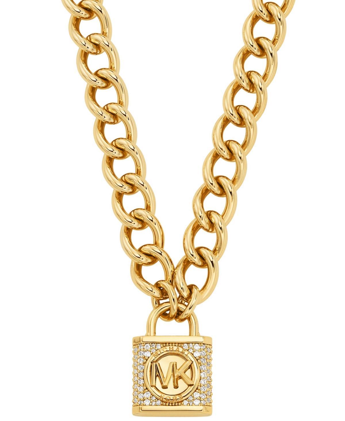 14K -Plated Brass Pavé Lock Necklace Product Image