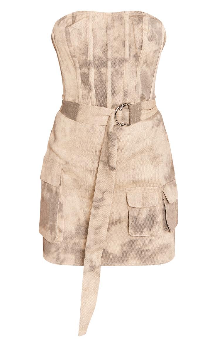 Sand Acid Wash Corset Belted Pocket Bodycon Dress Product Image