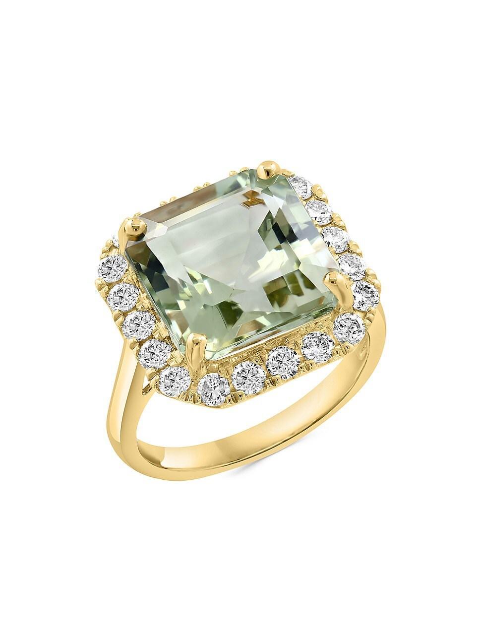 Womens 14K Yellow Gold, Green Amethyst & 0.78 TCW Diamond Halo Ring Product Image