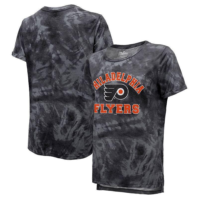 Womens Majestic Threads Black Philadelphia Flyers Boyfriend Tie-Dye Tri-Blend T-shirt Product Image