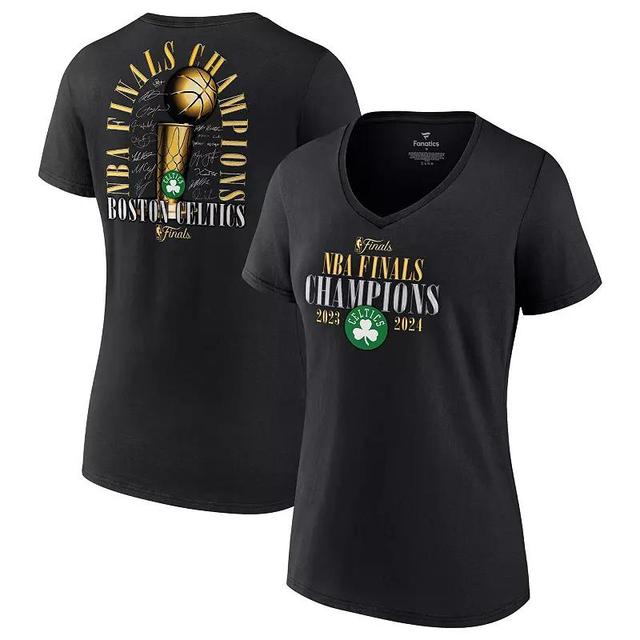 Womens Fanatics Boston Celtics 2024 NBA Finals Champions Fade Away Jumper Roster Signature V-Neck T-Shirt Product Image