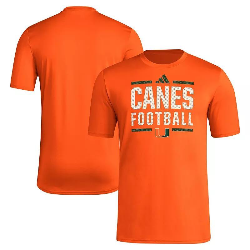 Mens adidas Miami Hurricanes Locker Football Pre-Game AEROREADY T-Shirt Product Image