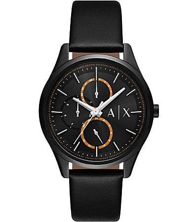 Armani Exchange Mens Dante Multifunction Black Leather Strap Watch Product Image