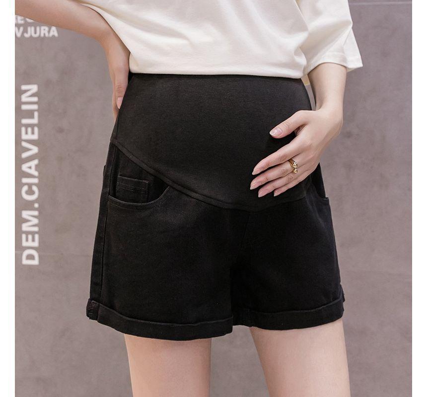 Maternity High Waist Washed Denim Shorts Product Image