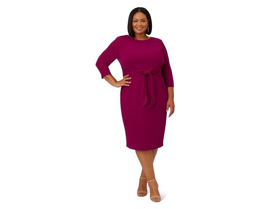 Adrianna Papell Plus Size Knit Crepe Tie Waist Sheath Dress (Wildberry) Women's Dress Product Image