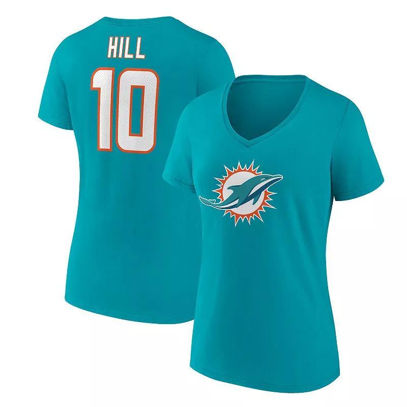 Womens Fanatics Branded Tyreek Hill Aqua Miami Dolphins Player Icon Name & Number V-Neck T-Shirt Turquoise A Product Image