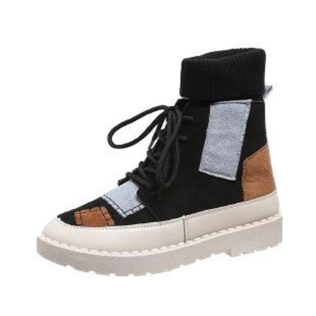 Olivia Mark – Stylish Color-Block High-Top Canvas Sneakers and Short Boots for Fashion-Conscious Individuals Product Image