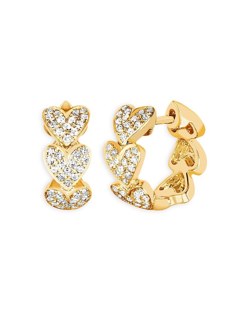 Ef Collection 14K Yellow Gold Diamond Heart Cluster Huggie Hoop Earrings Product Image