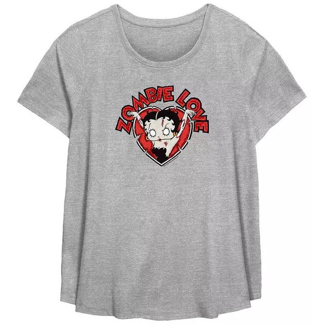 Plus Size Betty Boop Zombie Love Graphic Tee, Girls Grey Gray Product Image