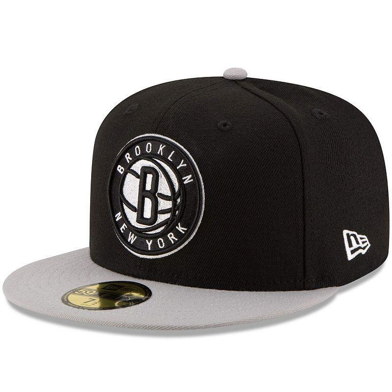 Mens New Era /Gray Brooklyn Nets Official Team Color 2Tone 59FIFTY Fitted Hat Product Image