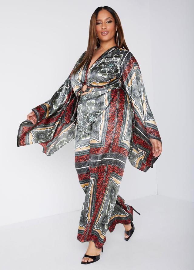 Plus Size Scarf Print Satin Wide Leg Pants Ashley Stewart Product Image