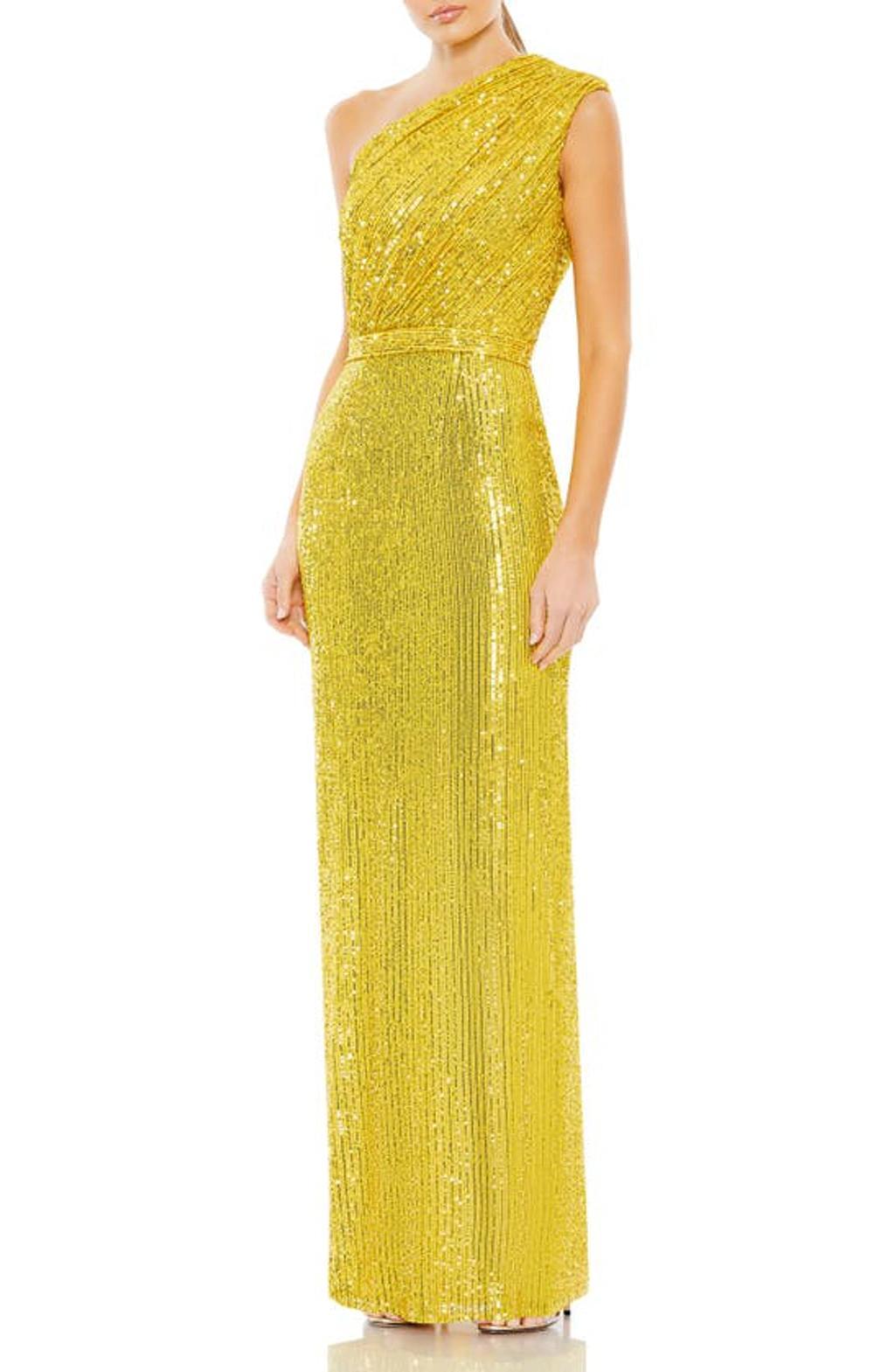 Sequin One-shoulder Column Gown In Yellow product image