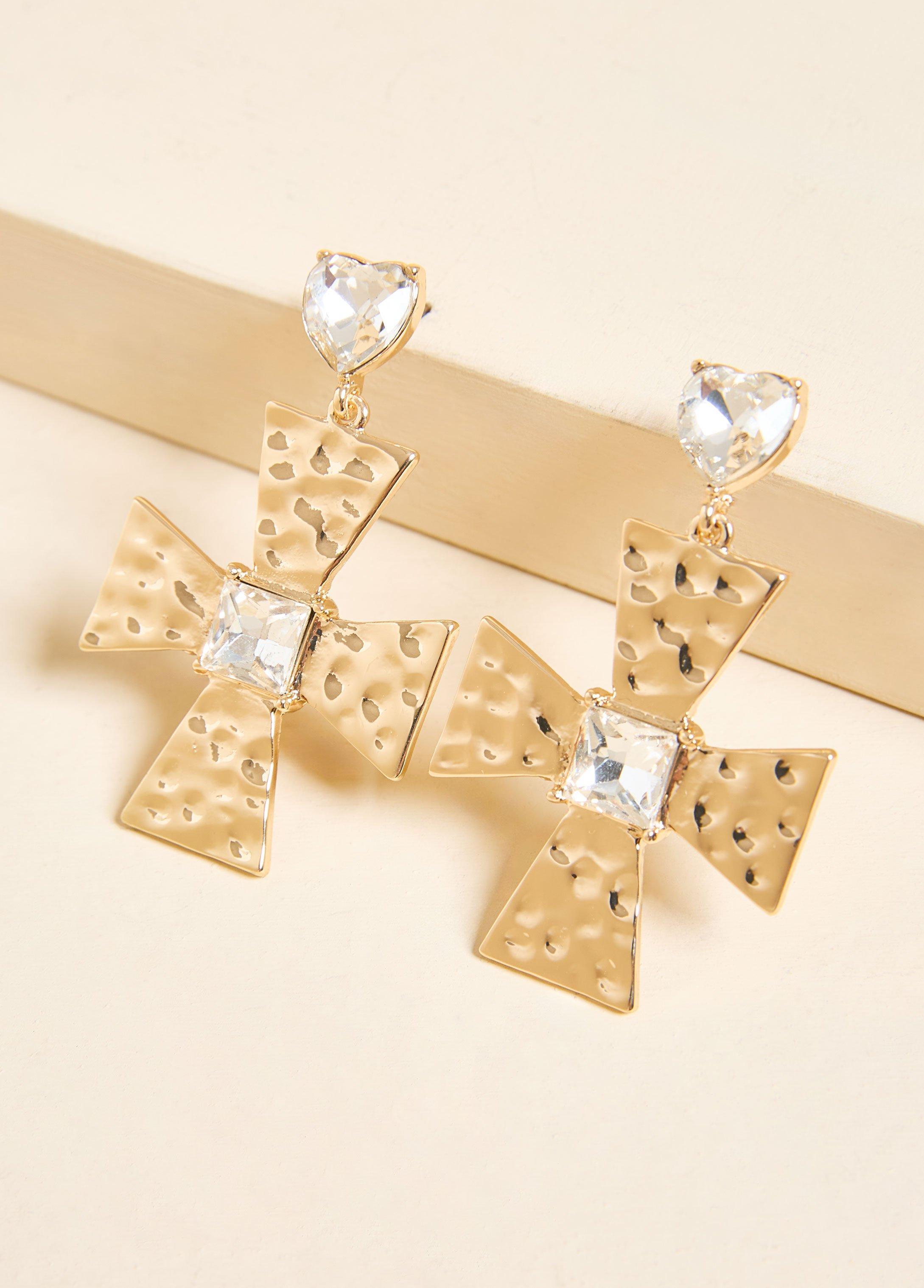 Plus Size Hammered Gold Tone Cross Earrings Ashley Stewart Product Image