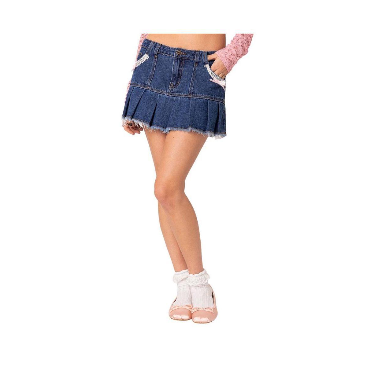 EDIKTED Katalina Pleated Denim Miniskirt Product Image