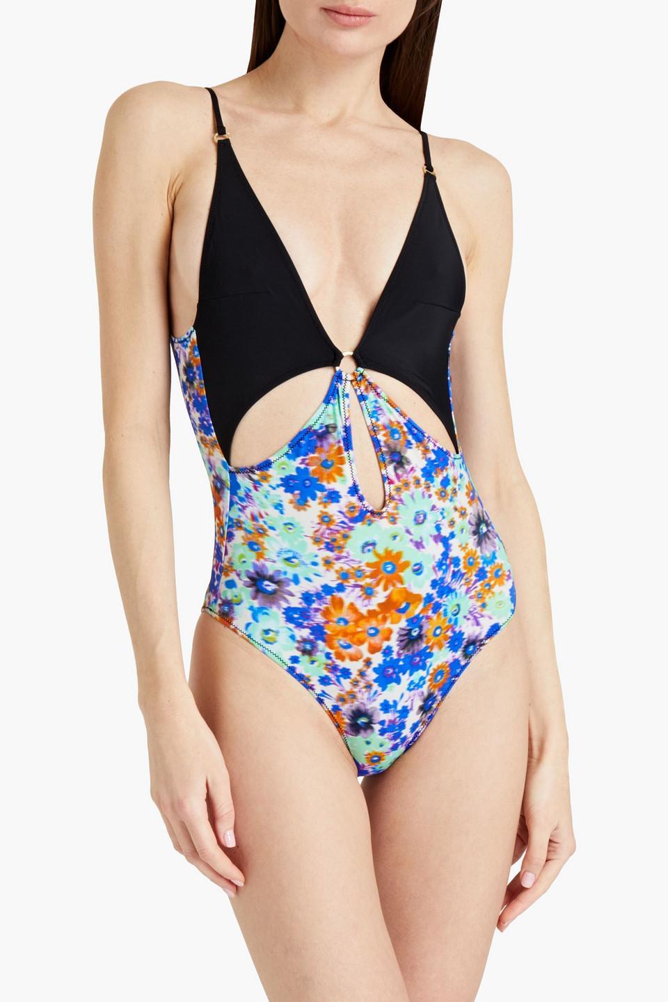 Cutout Floral-print Swimsuit In Multicolor Product Image