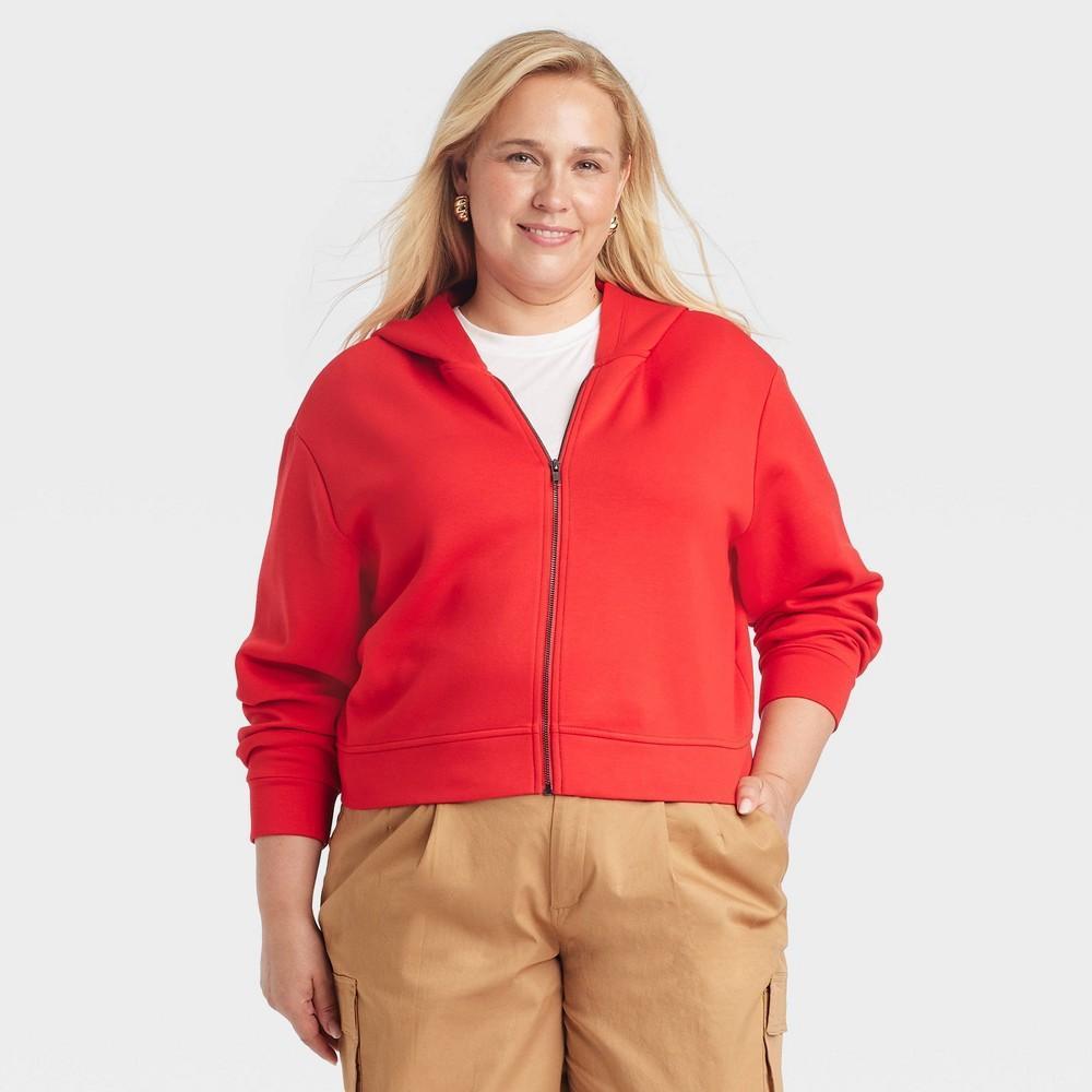 Womens Double Knit Zip Hoodie Sweatshirt - A New Day Red 4X Product Image