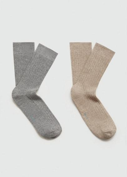 MANGO MAN - Pack of 2 ribbed cotton socks beigeMen Product Image