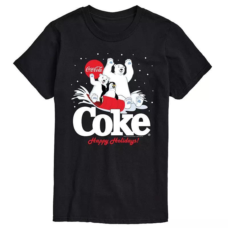 Mens CocaCola Happy Holidays Sledding Tee Blue Product Image