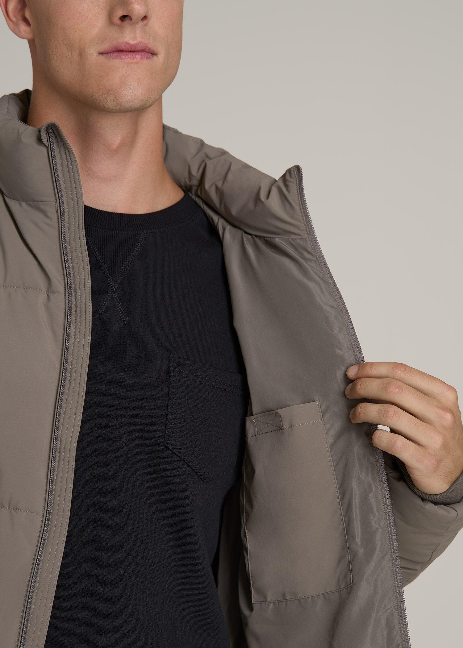 Stand Collar Puffer Coat Jacket for Tall Men in Portobello Male Product Image