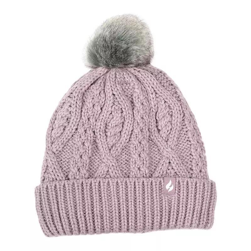 Womens Heat Holders Heatweaver Cable Knit Pom Pom Hat, Purple product image