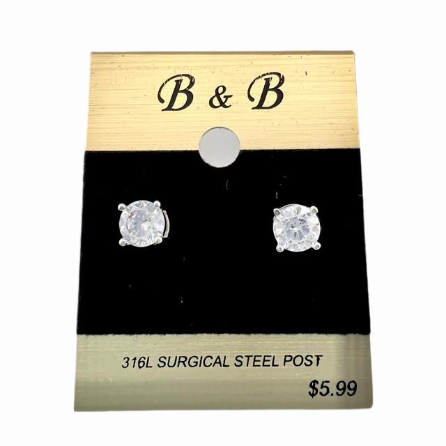 B&B Silver Color Cubic Zirconia Round Stud Earrings Female Product Image