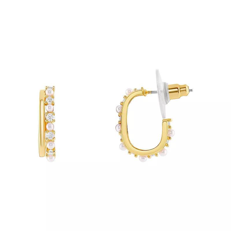 Emberly Gold Tone Simulated Pearl C-Hoop Earrings, Womens, Yellow Gold Tone Product Image