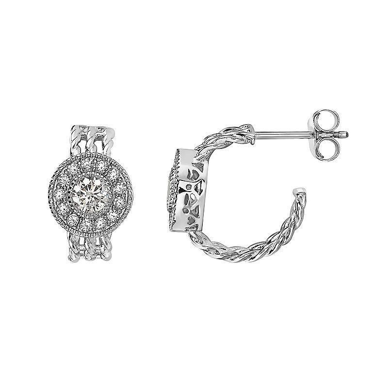 Sterling Silver Round Cubic Zirconia Hoop Earrings, Womens Product Image