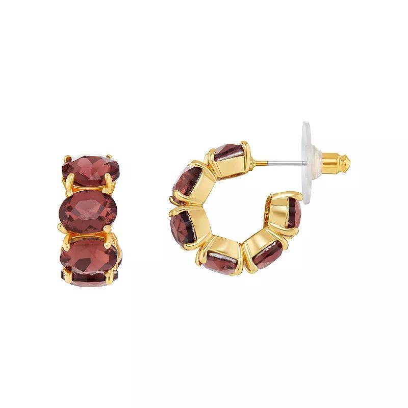 Emberly Glass Stone C Hoop Earrings, Womens, Red Product Image