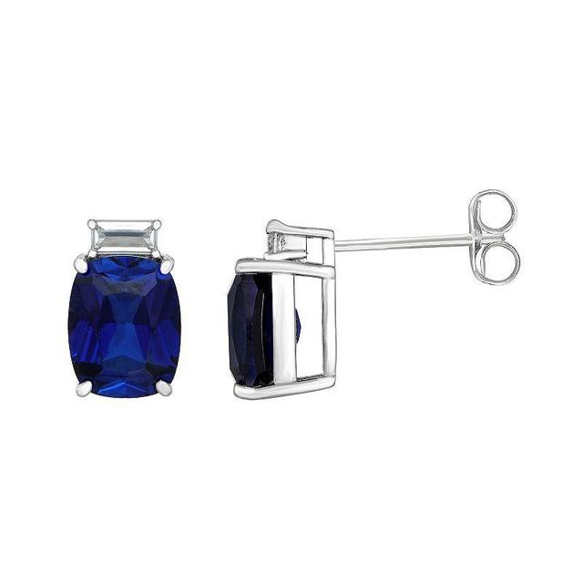 Gemminded Sterling Silver Lab-Created Sapphire & Lab-Created White Sapphire Accent Drop Earrings, Womens Product Image